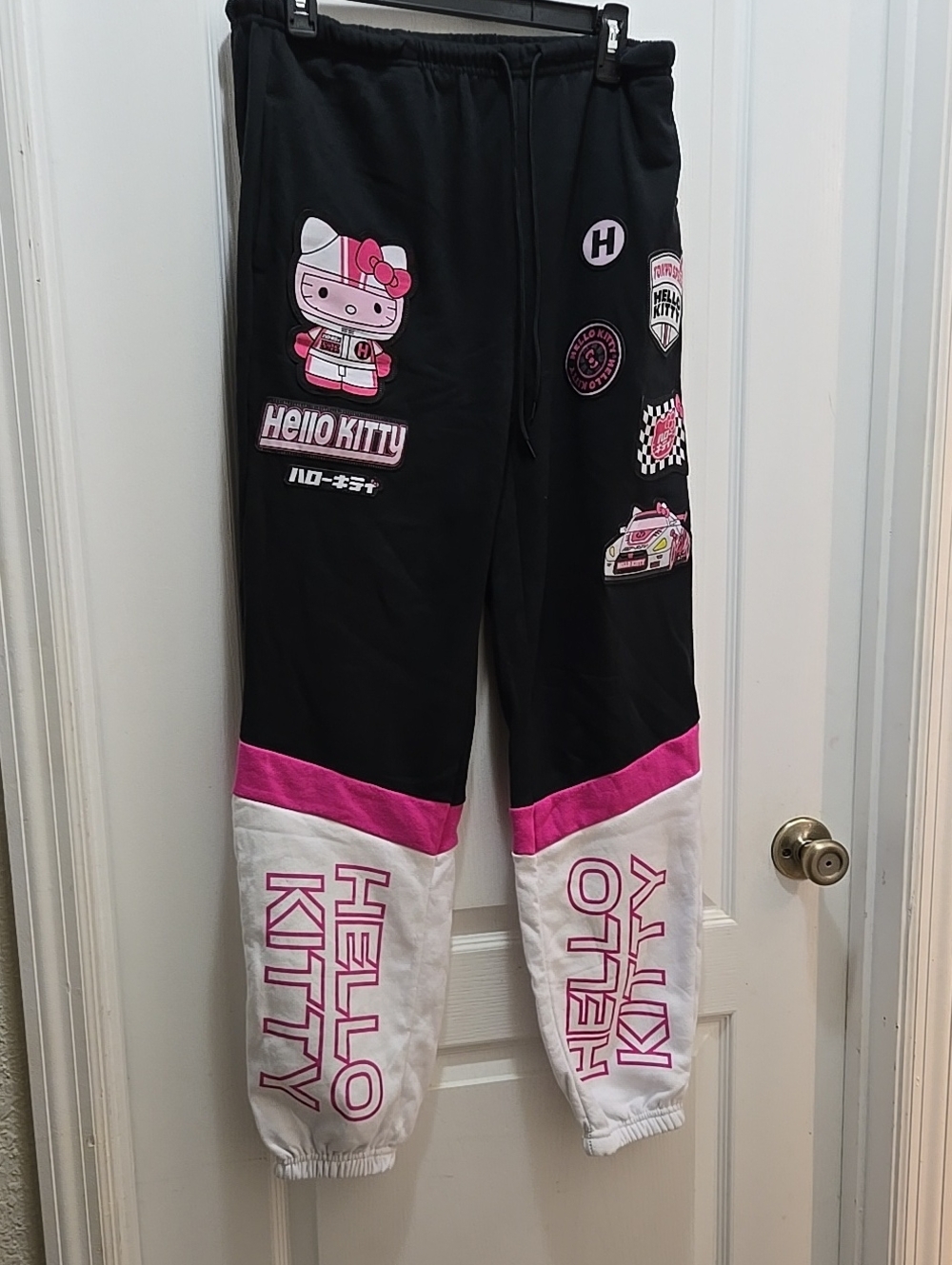 Hello Kitty Black Pink White Patchwork Joggers